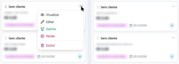 Menu do cartão no Funil